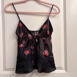 Victoria's Secret Black Floral Satin Chemise Top